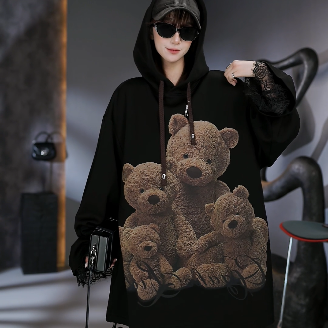 GG潮牌秋冬新款加绒休闲印花连帽卫衣 154277