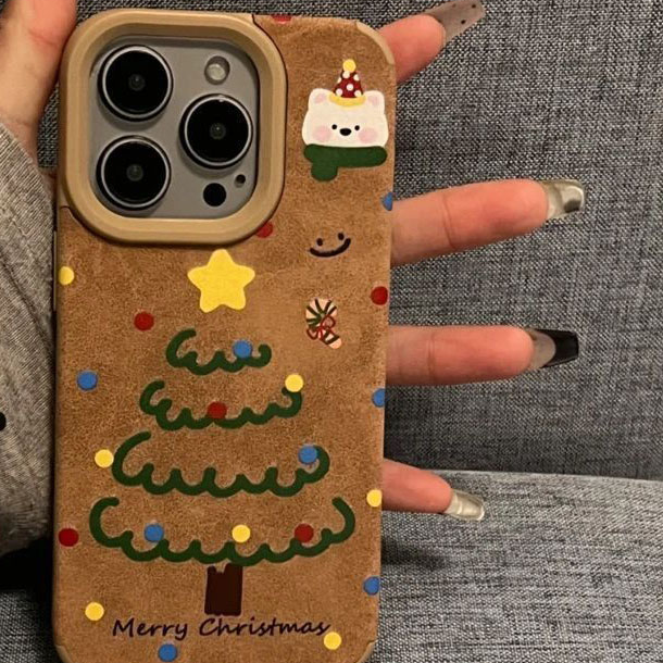 翻毛皮圣诞树适用苹果16/17/15/14/13手机壳秋冬款式