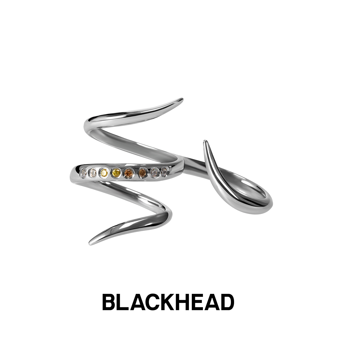 BLACK HEAD/黑头 钛钢合成锆石戒指 尖刺碎钻双指戒指