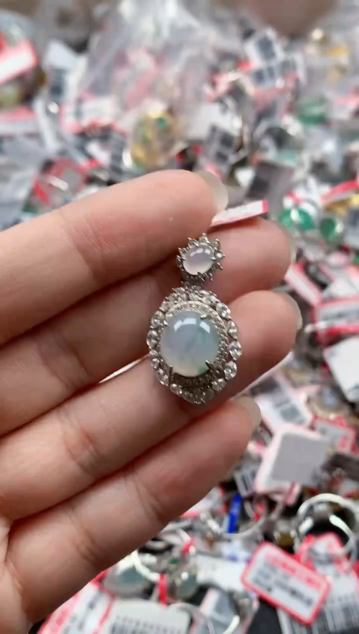 银S925镶嵌戒指翡翠天然A货缅甸翡翠