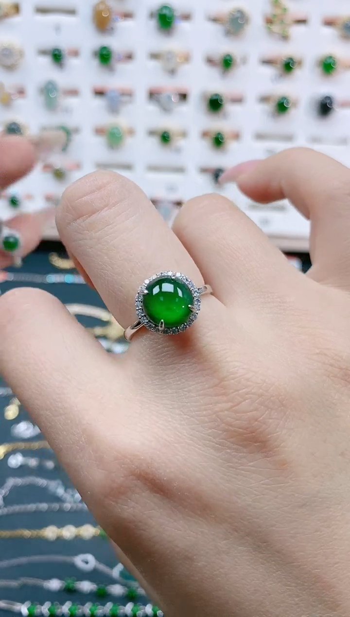 翡翠戒指银S925镶嵌天然翡翠