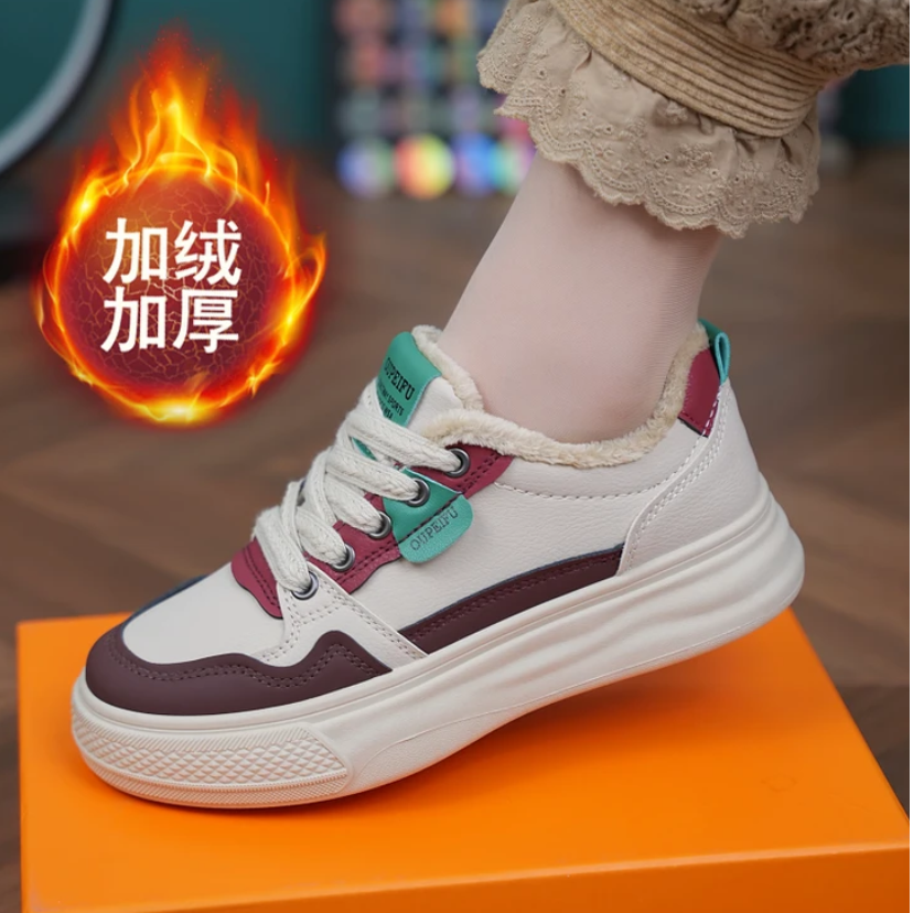 加绒加厚小白鞋2024冬季新款韩版时尚厚底增高板鞋洋气百搭休闲鞋