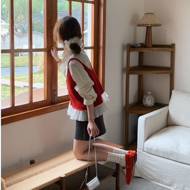 时尚宽松型针织吊带背心马甲宽松短款小众设计感春秋拼接外穿女