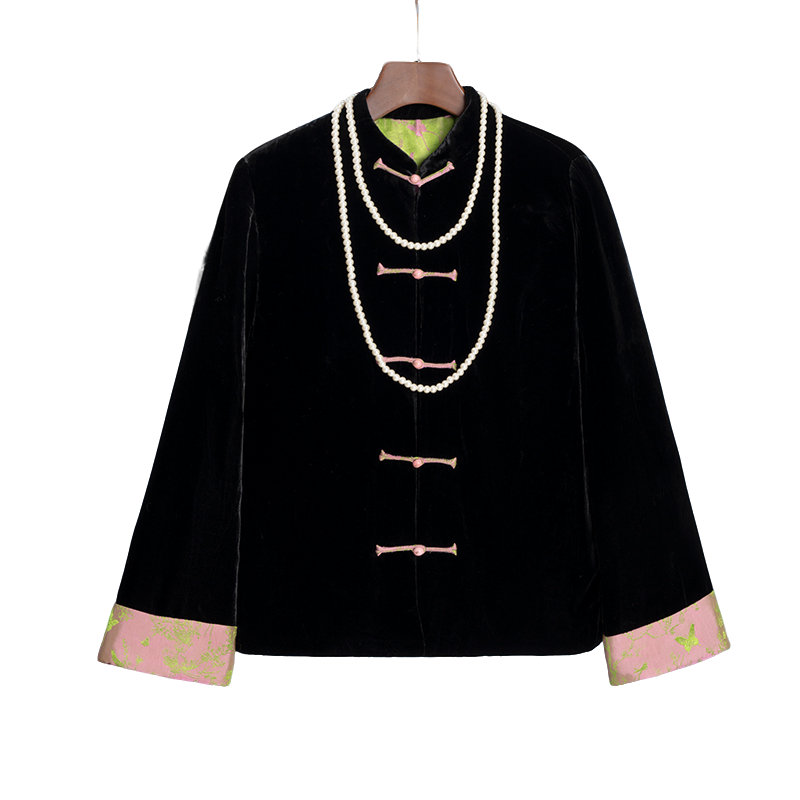 婳鸢〕丝绒立领唐装中国风秋冬驼绒外套51096