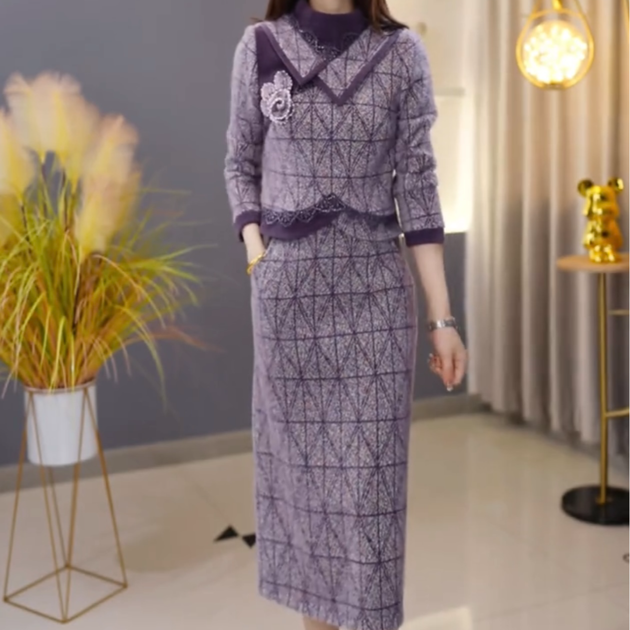 【定制套装】C1690上衣配半身裙优雅气质时尚减龄休闲显瘦收腰冬