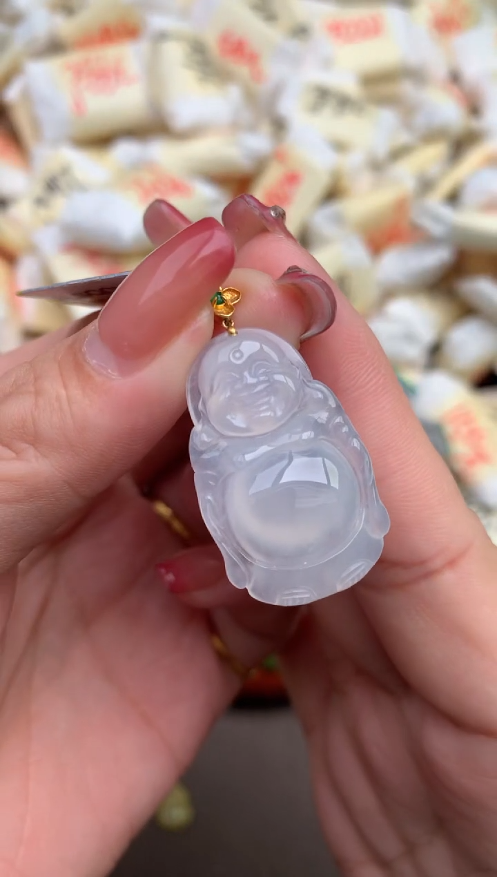 翡翠挂件18K金镶嵌—