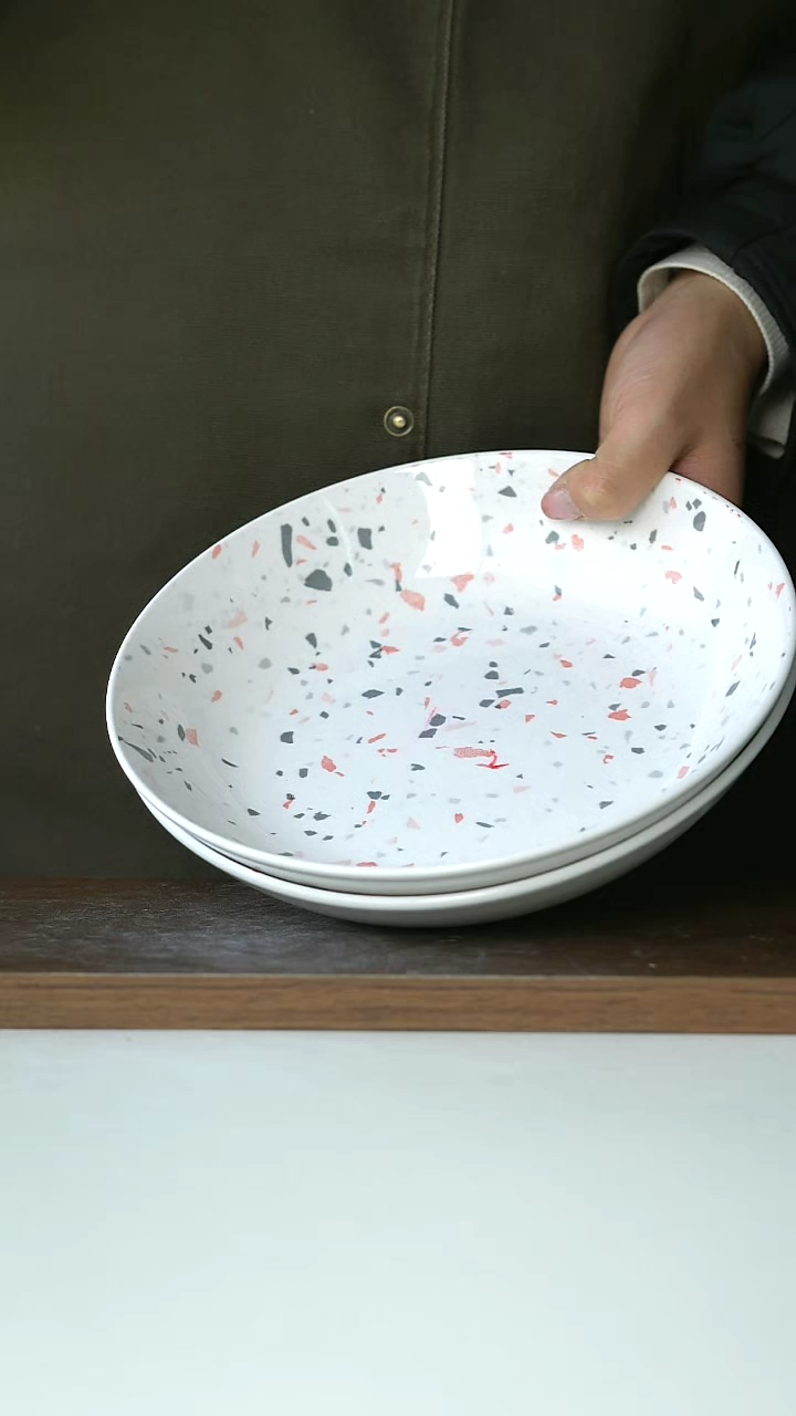 【闪购商品】陶瓷出法国红灰水磨石深盘20cm@4-2@