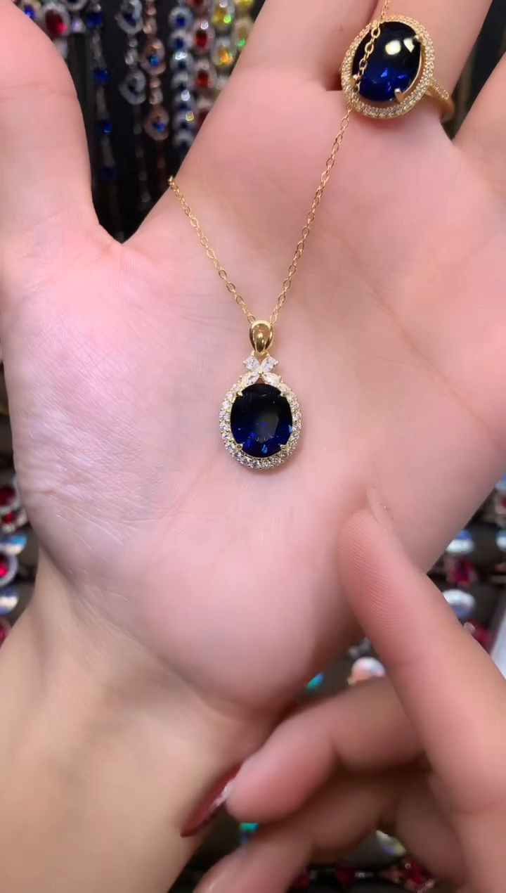 【闪购商品】蓝宝石吊坠(赠链)银S925镶嵌金色