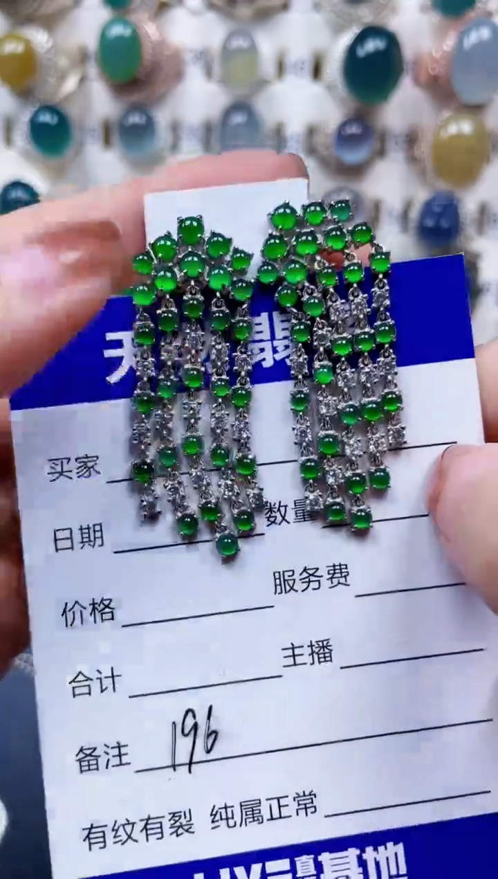 银S925镶嵌翡翠耳饰196