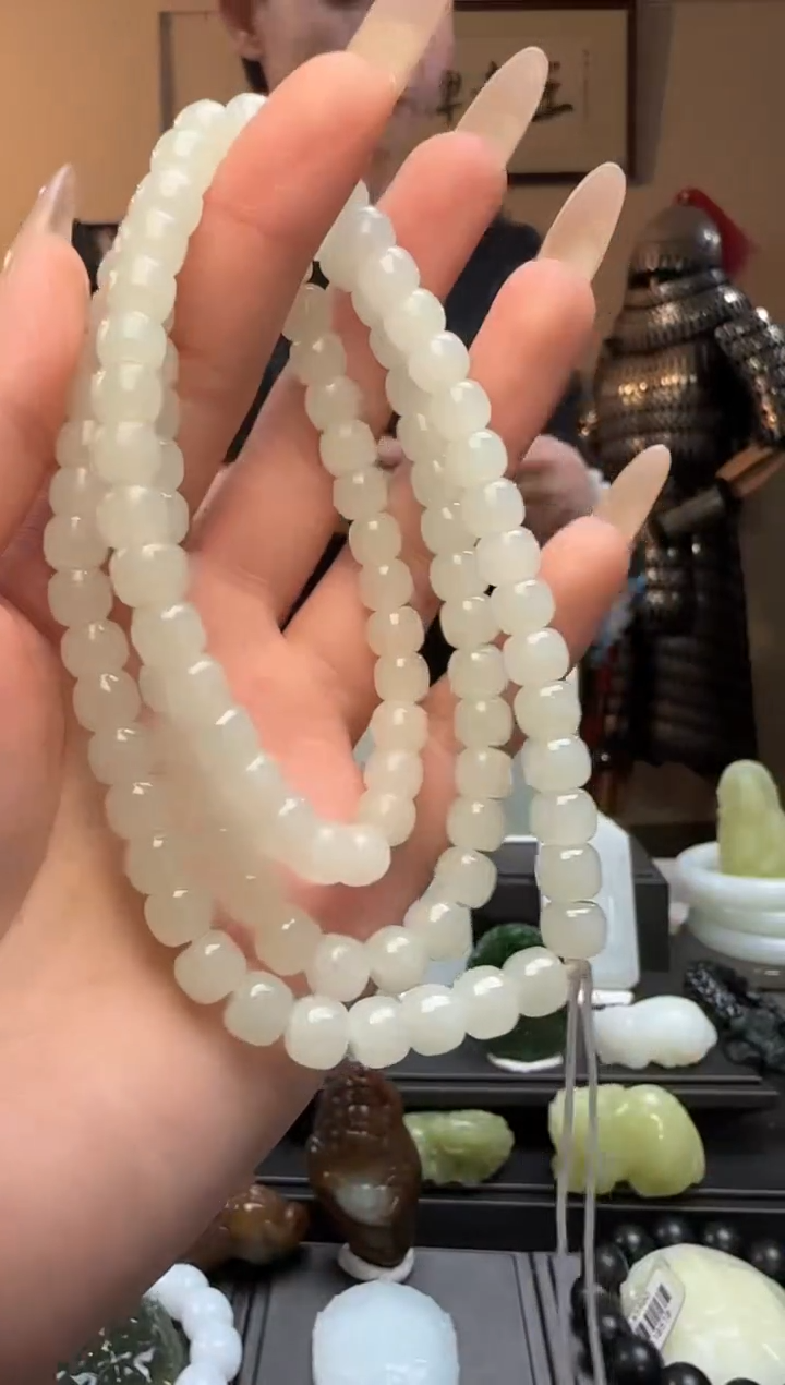 【闪购商品】和田玉白玉老型珠未镶嵌长链