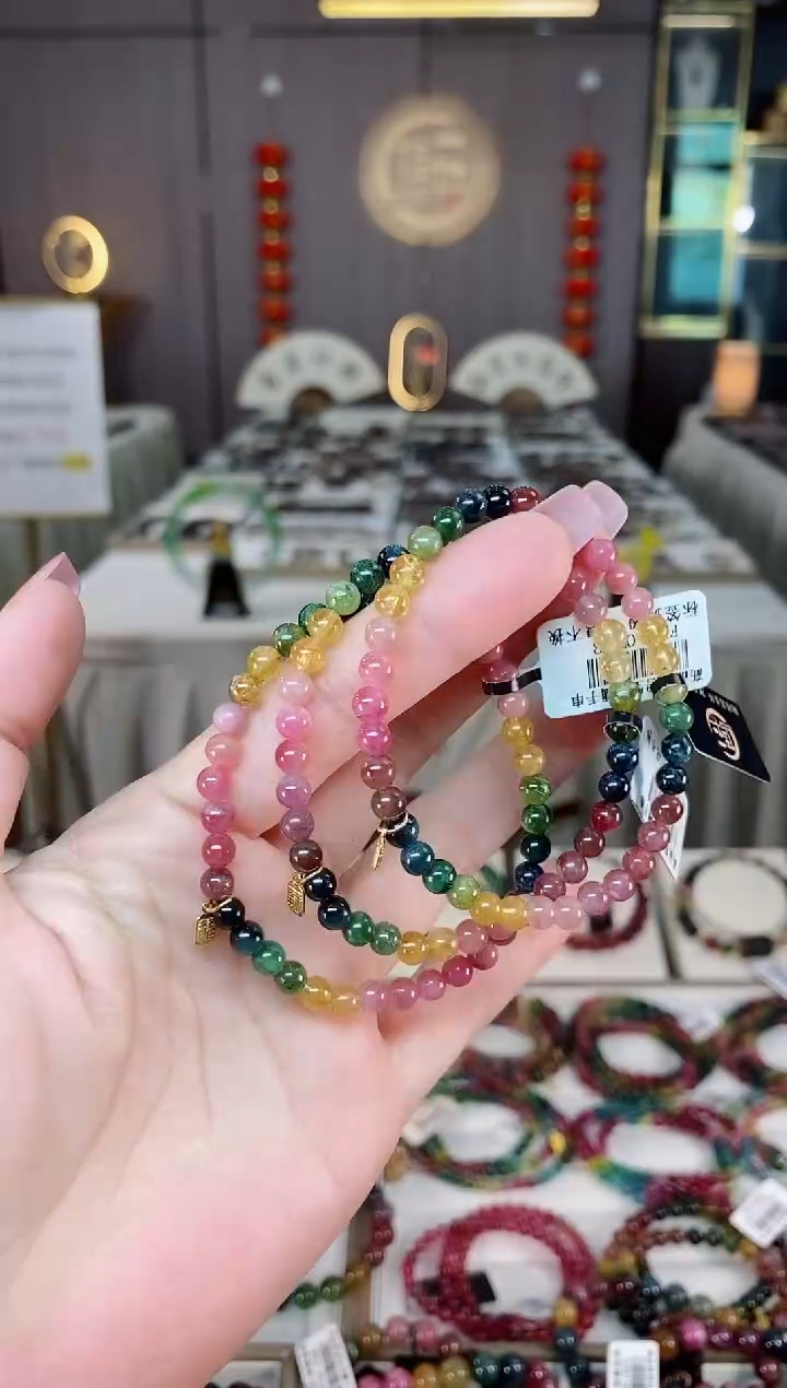 未镶嵌老矿碧玺彩虹单圈手串5mm+碧玺hon多样性发货一条