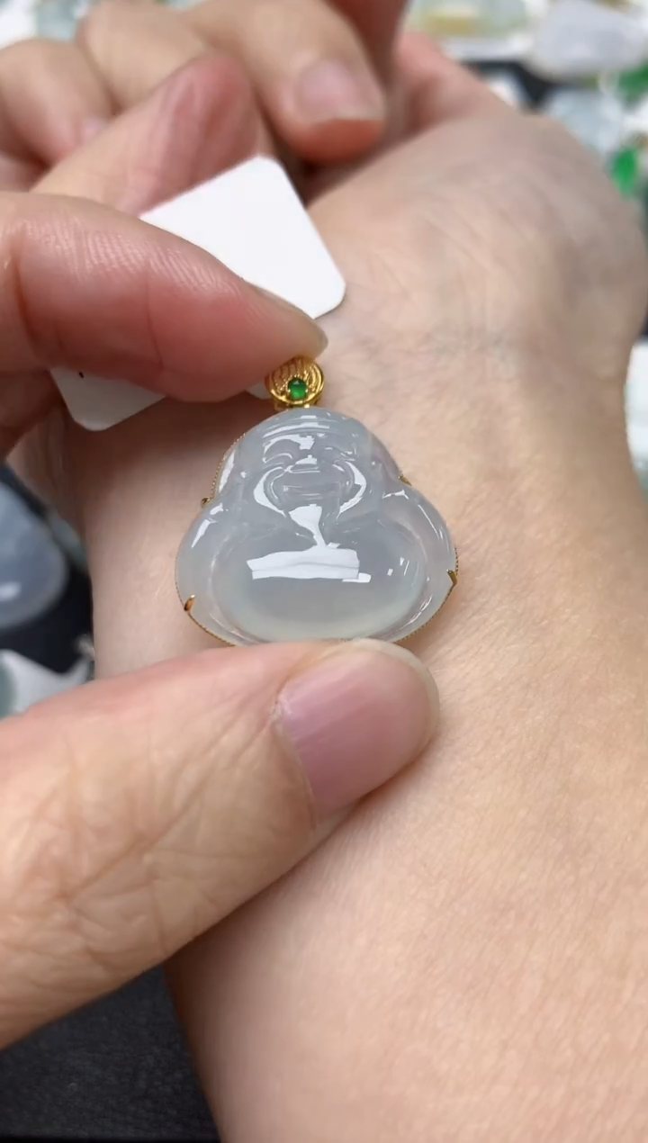 颈饰18K金镶嵌翡翠天然缅甸A货翡翠