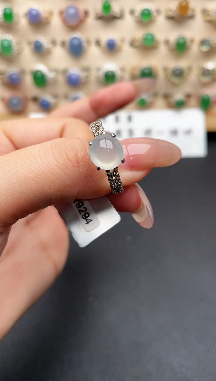 银S925镶嵌戒指翡翠一物一证一礼盒