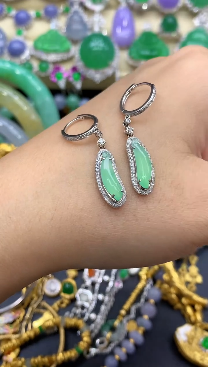 翡翠18K金镶嵌耳饰189-中国好珍宝