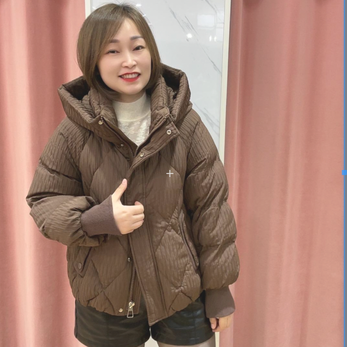 2025冬季新款时尚连帽菱形休闲短款羽绒服