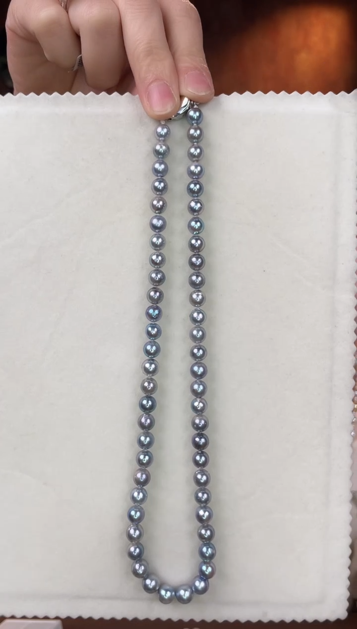 海水珍珠银S925镶嵌项链真多麻7-8mm