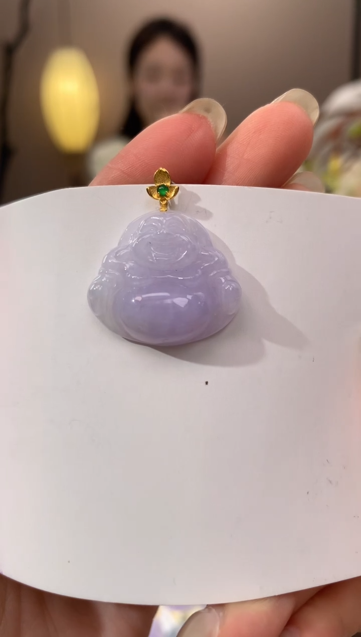 【闪购商品】翡翠颈饰18K金镶嵌天然缅甸a货翡翠