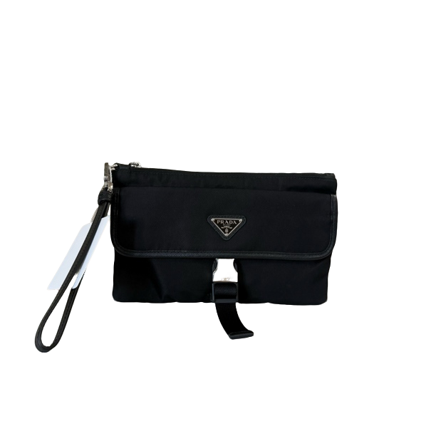 99新 Prada/普拉达 尼龙黑色单扣手拿包/170