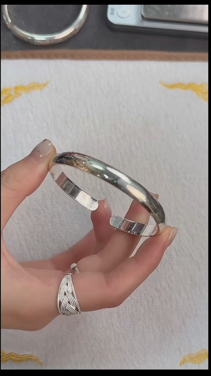 无足银 [半亩银田]足银光面开口手镯