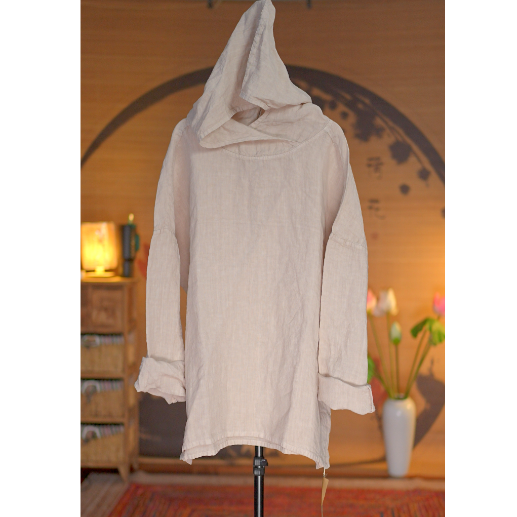 Y22213 高品质干洗亚麻连帽衫纯色百搭宽松款（衣长70胸围140左右）