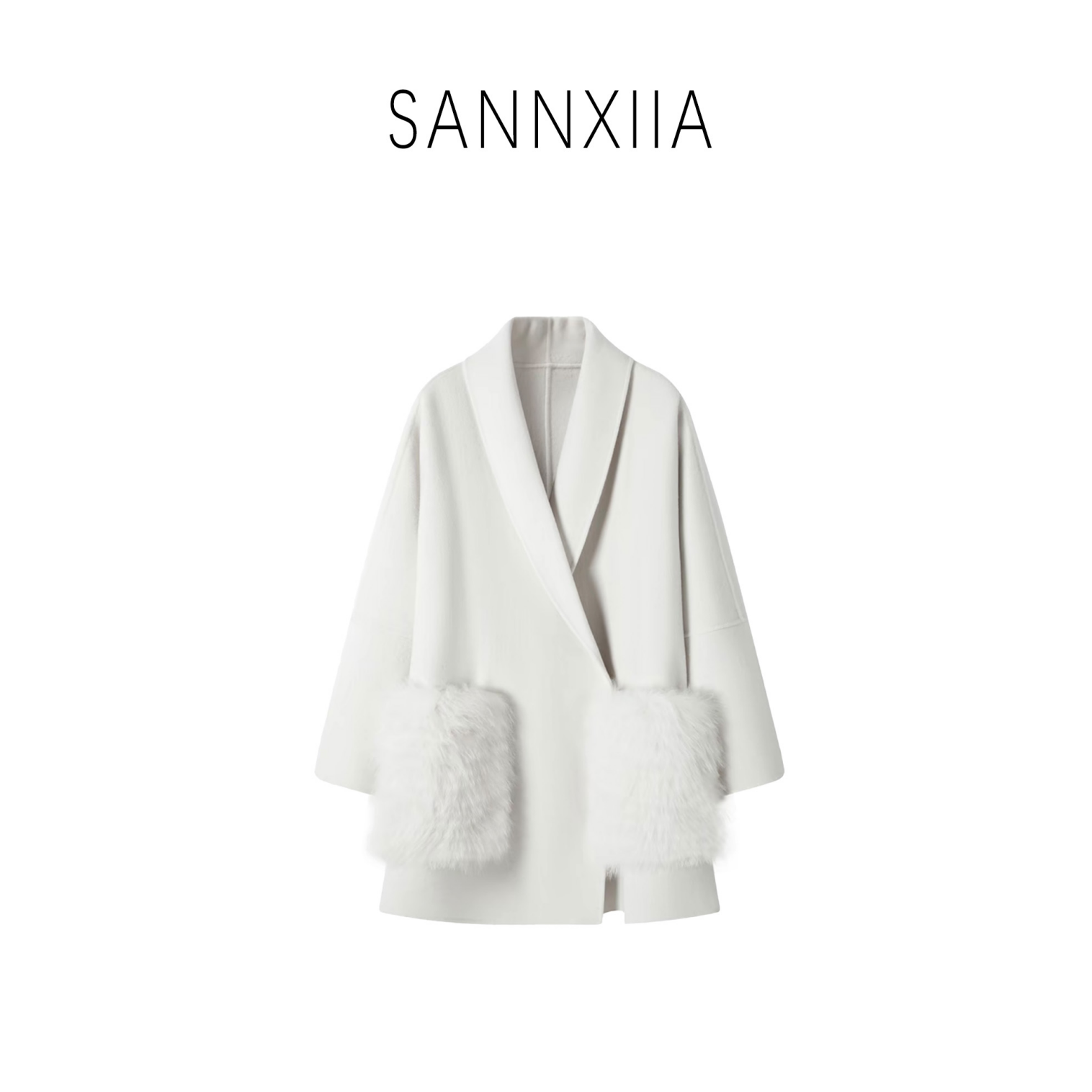 SANNXIA狐狸毛气质廓形短款毛呢大衣轻奢时尚ZX8630/8631