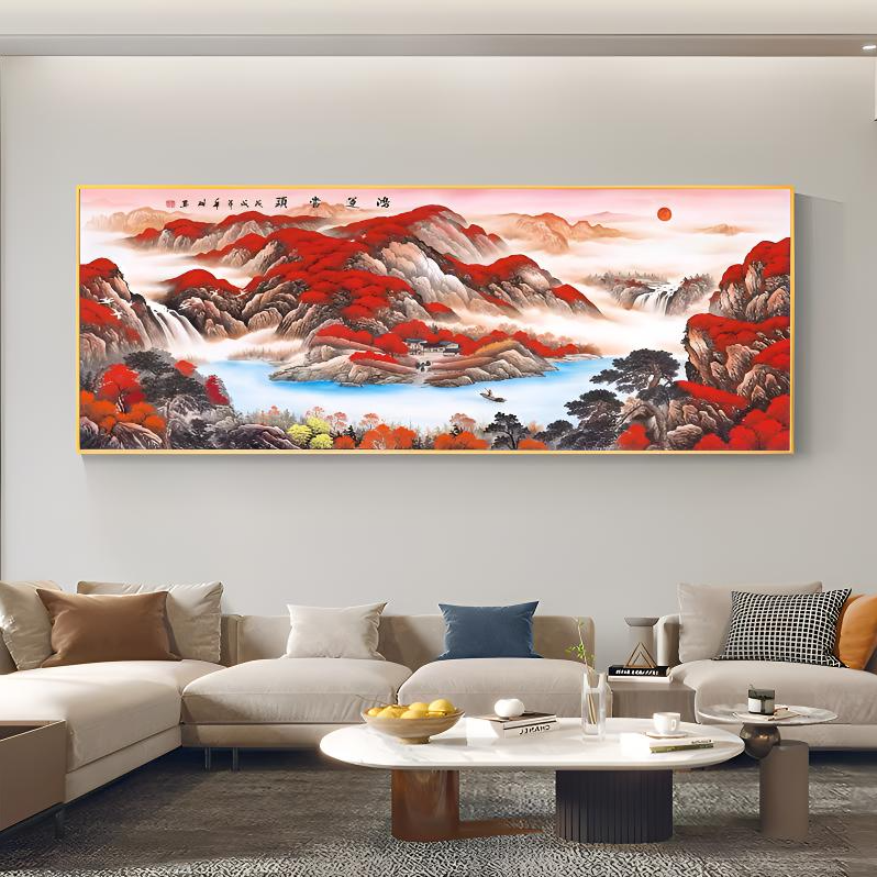 鸿运当头客厅大幅挂画铝合金框装饰画