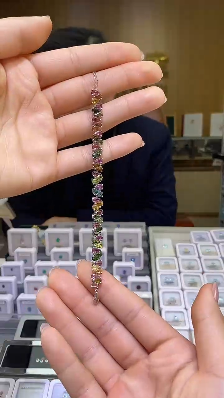 银S925镶嵌手链碧玺天然碧玺手链