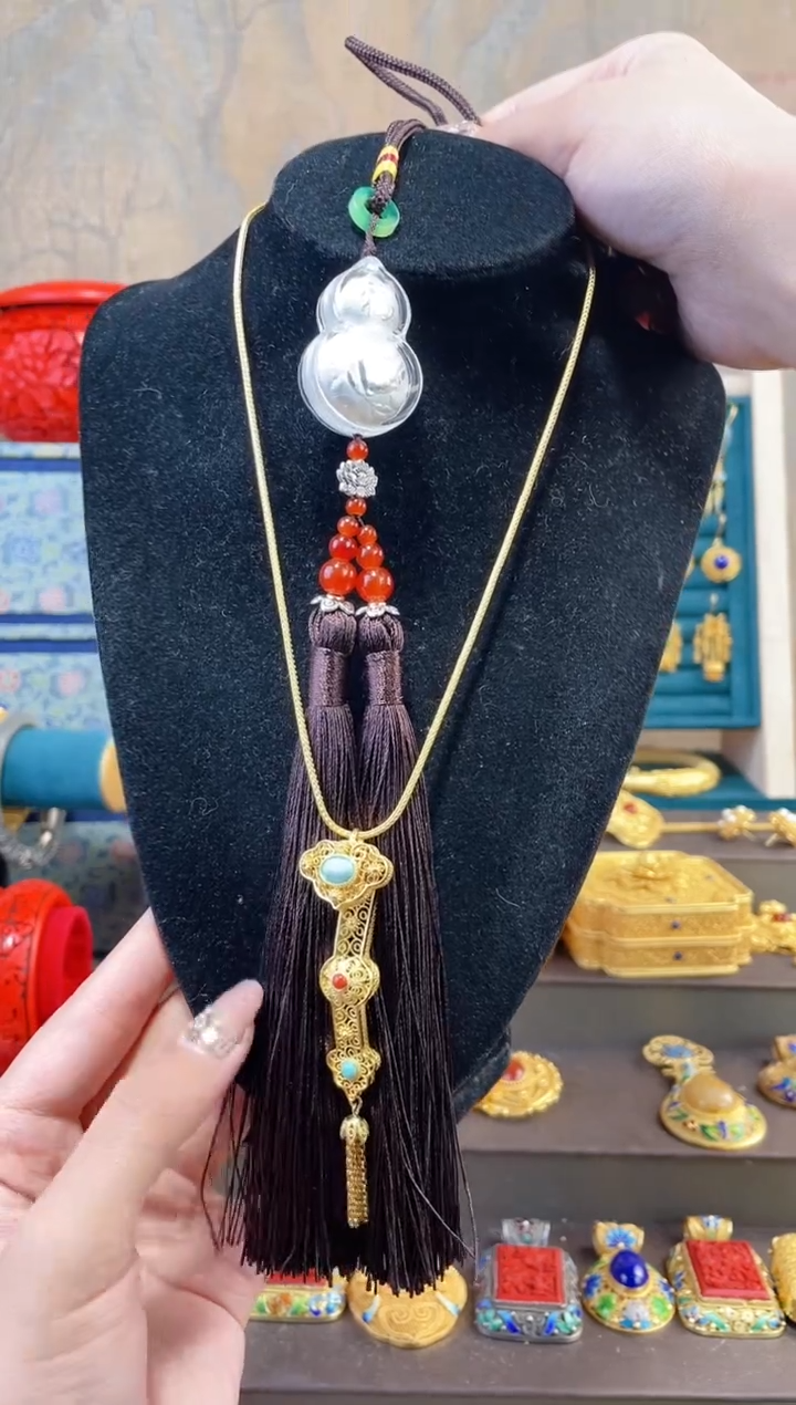 【闪购商品】花丝镶嵌如意吊坠加链加葫芦车挂