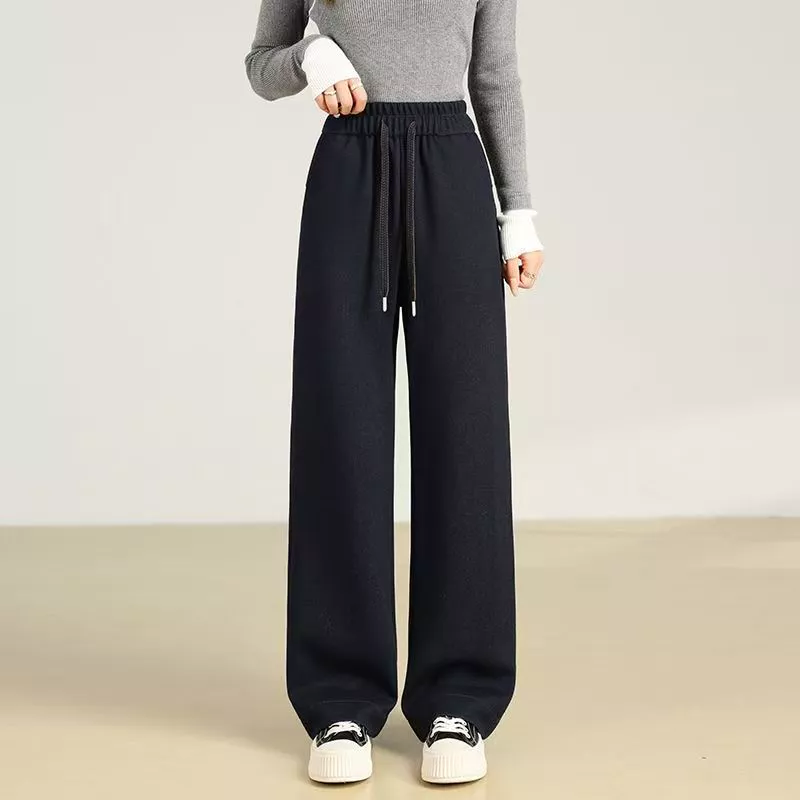 加绒加厚针织软牛仔阔腿裤2918【D】