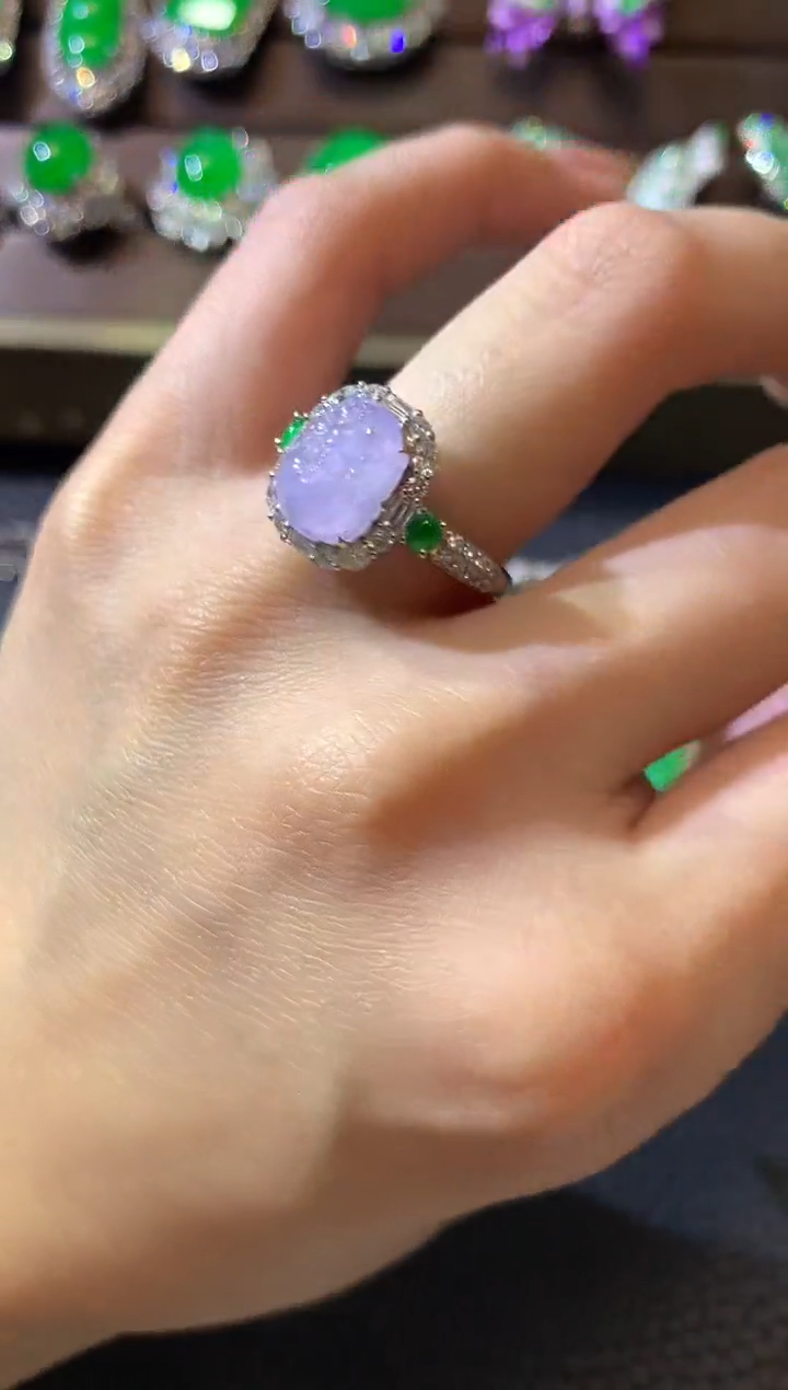 【闪购商品】翡翠戒指18K金镶嵌C56紫货有一定色差