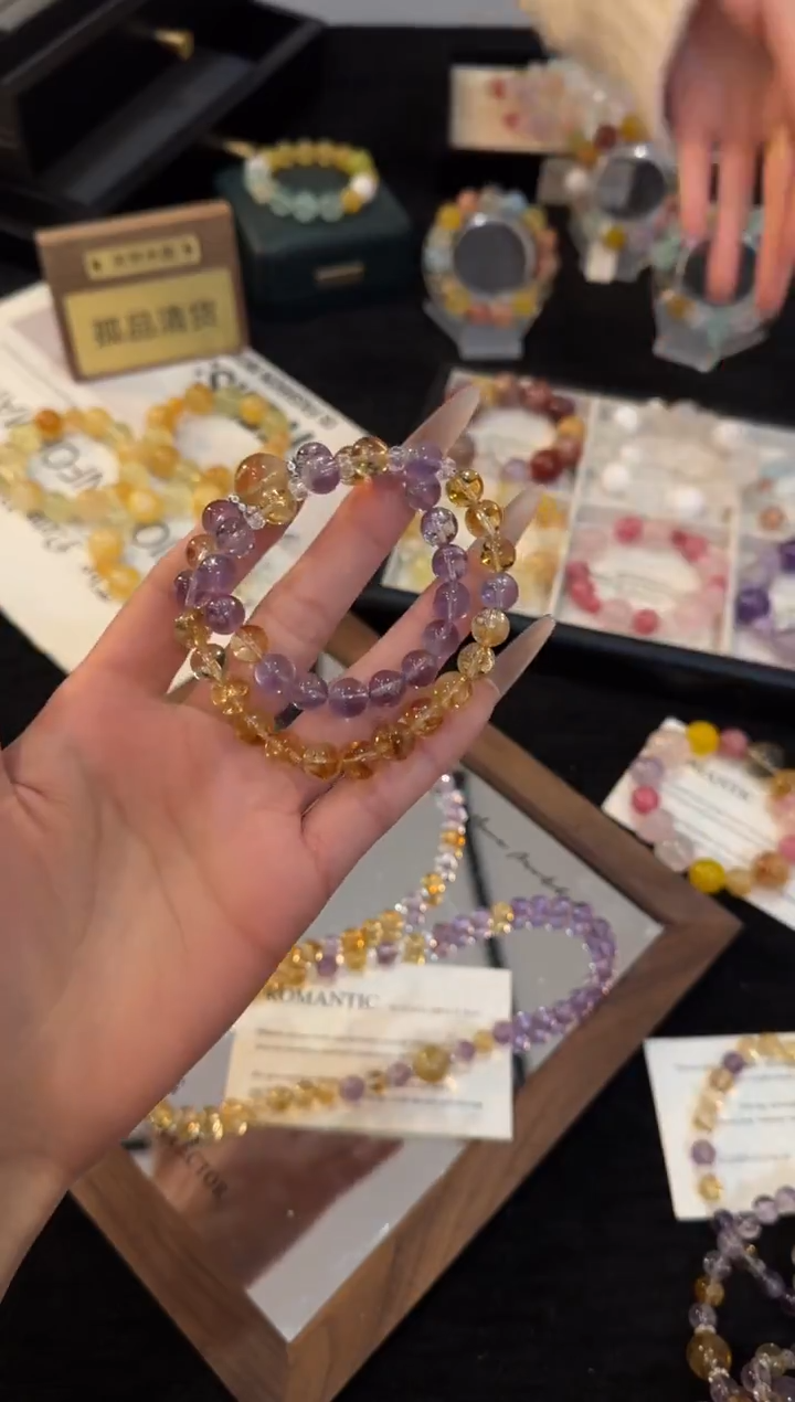 合金手链水晶紫黄双圈手链x3297