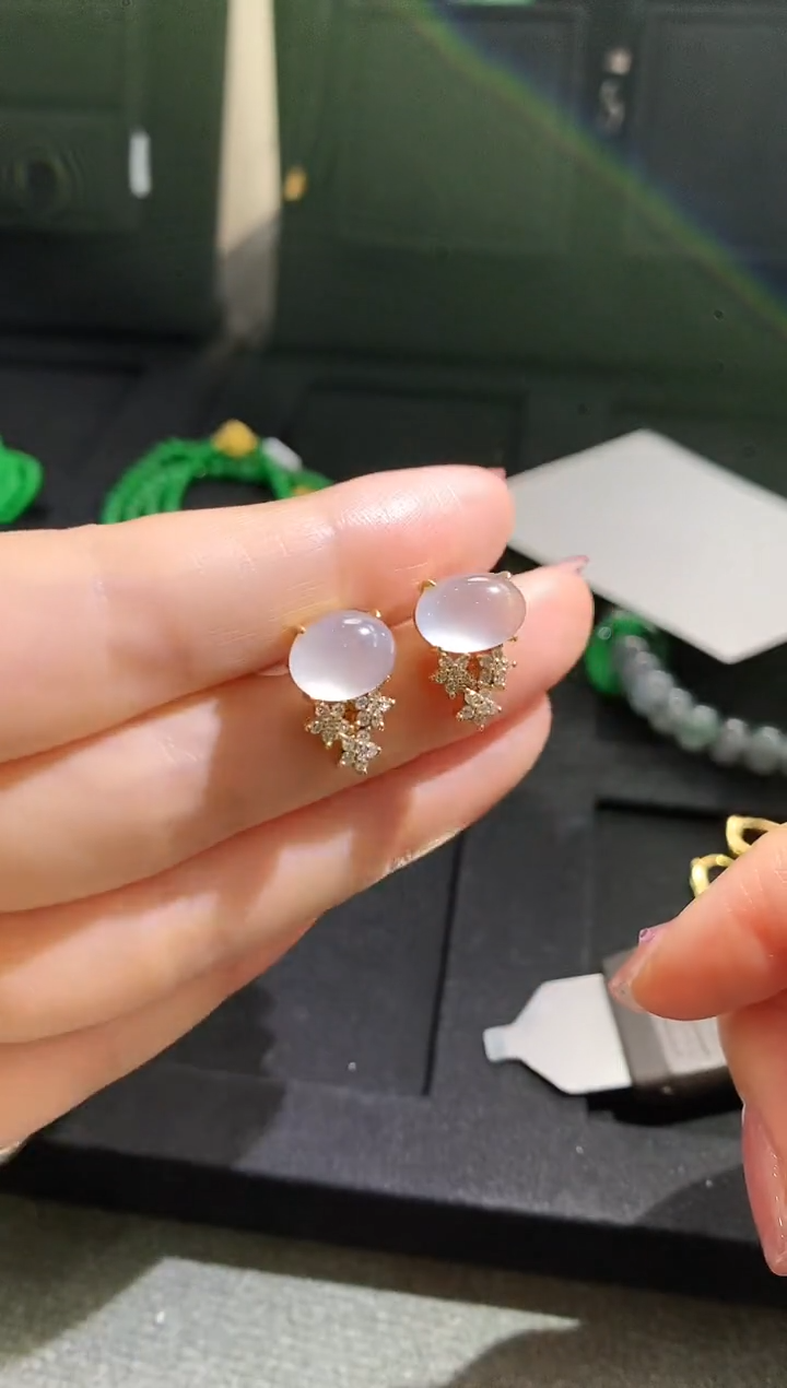 【闪购商品】翡翠耳饰18K金镶嵌耳饰