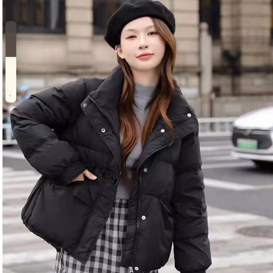 纯色立领短款泡芙感女鸭绒卡其冬季女款秋冬羽绒服