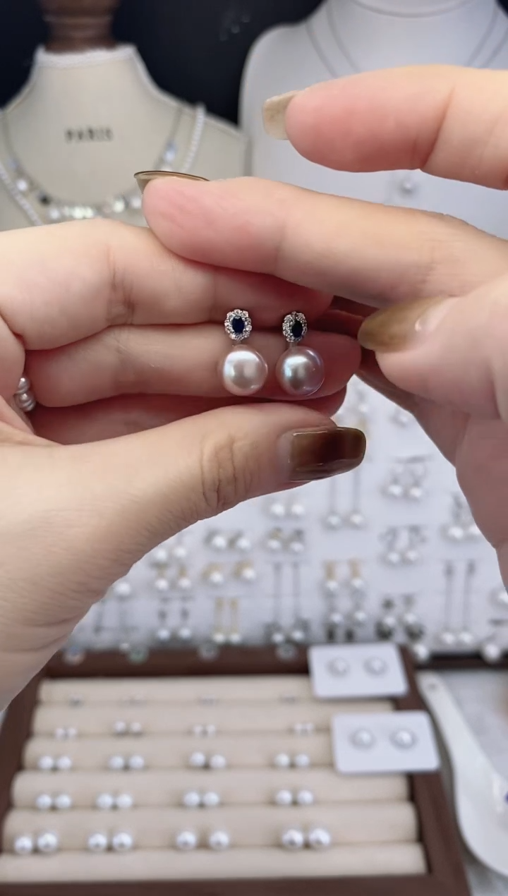 银S925镶嵌耳饰淡水珍珠145