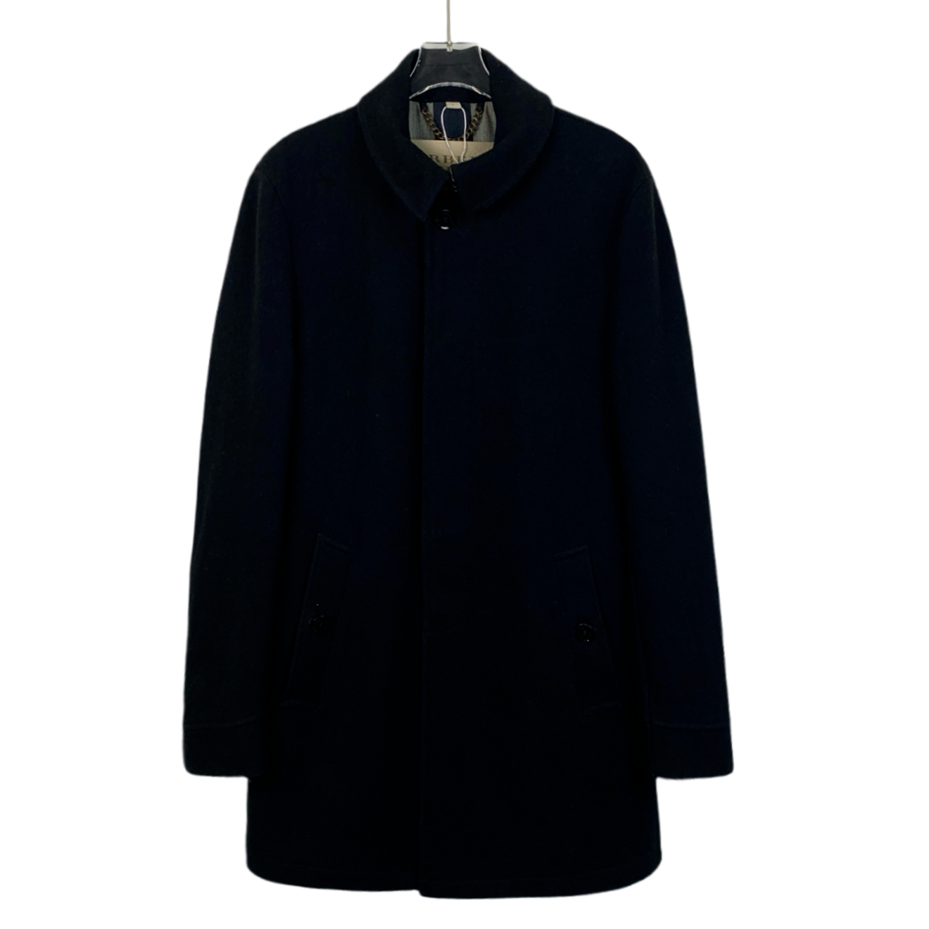 99新 BURBERRY/博柏利 H13547 黑色羊毛翻领大衣外套 S码