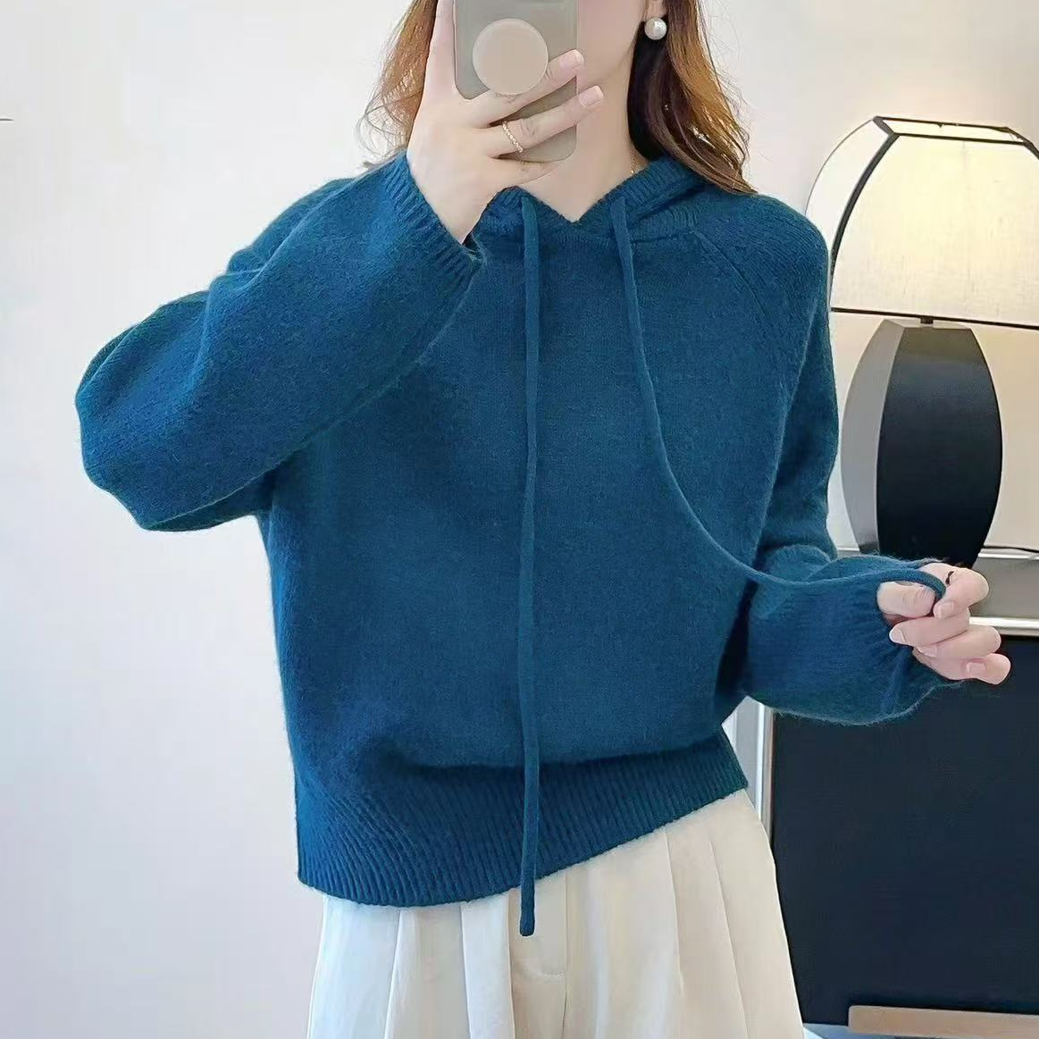 768#新款休闲百搭针织衫连帽宽松长袖女士上衣22