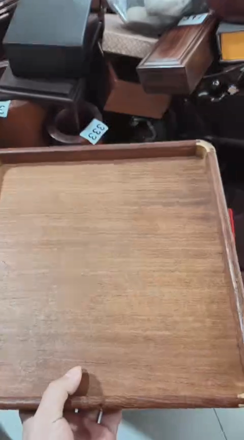 【闪购商品】香榧木HL  四角包黄铜正方茶盘