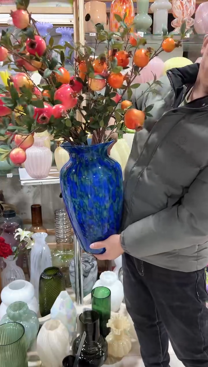 【闪购商品】无铅玻璃孔雀蓝花瓶