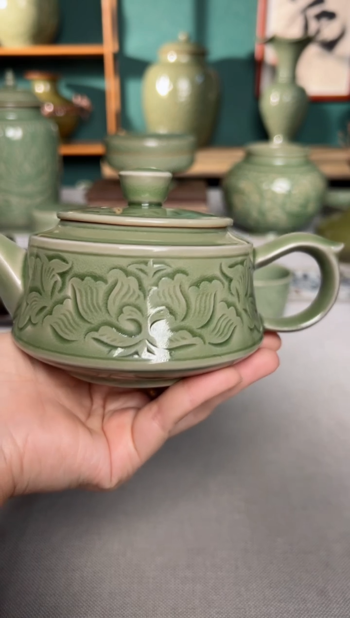 【闪购商品】其他耀州窑纯手工牡丹汉阙壶