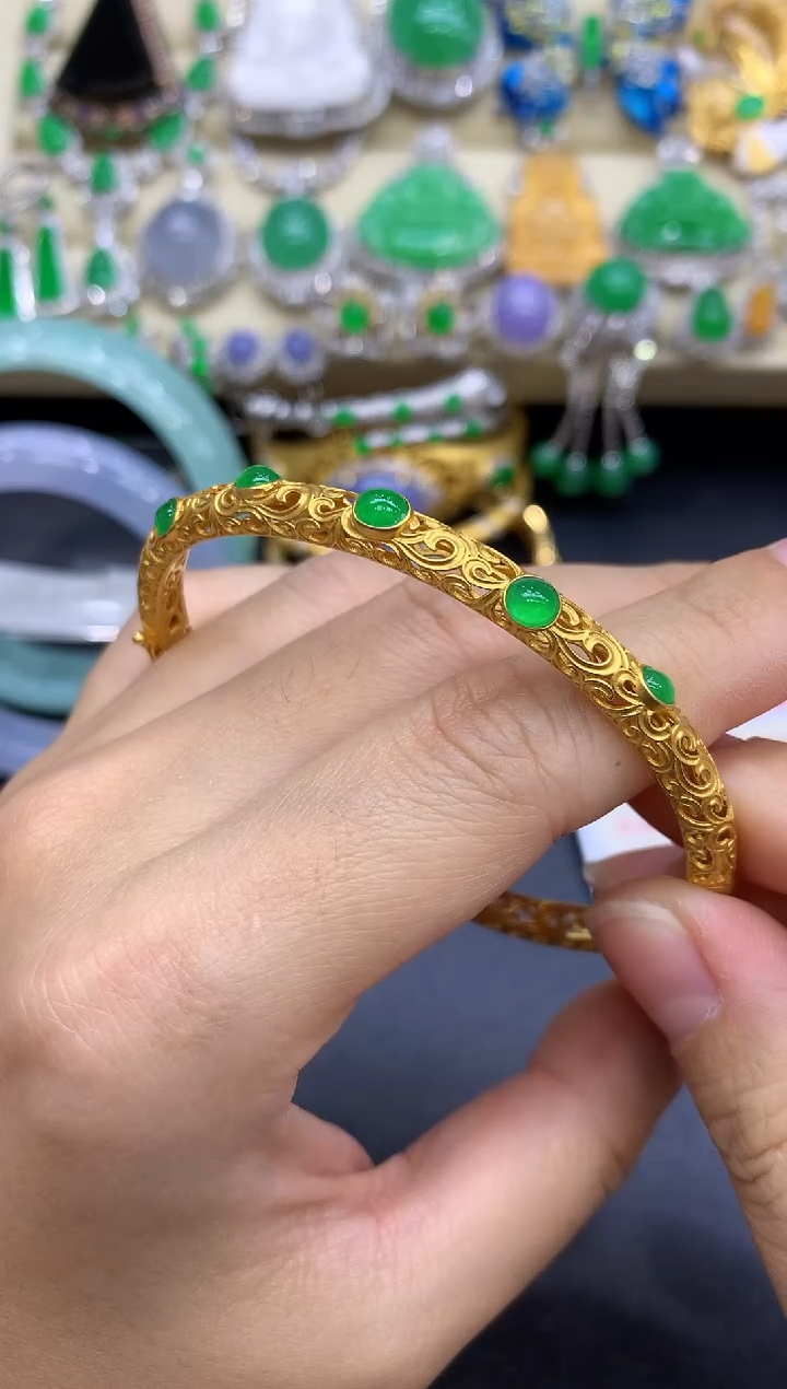 18K金镶嵌手镯翡翠394-中国好珍宝