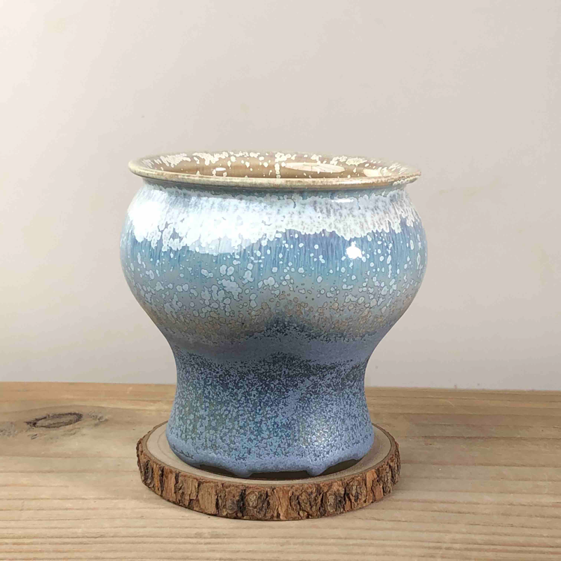 手工新款柴烧小高老桩花盆景德镇粗陶复古窑变桃蛋高桩多肉植物盆