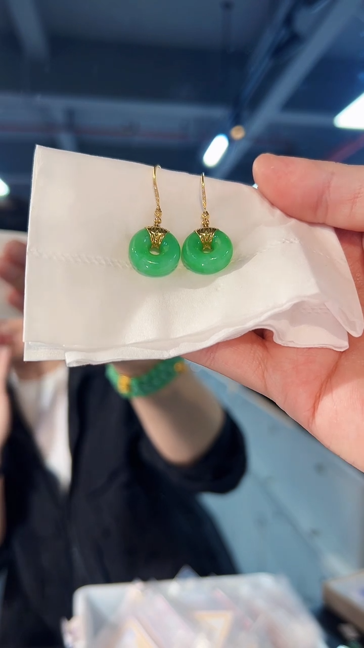 【闪购商品】翡翠耳饰18K金镶嵌缅料A货/支持复检/一件