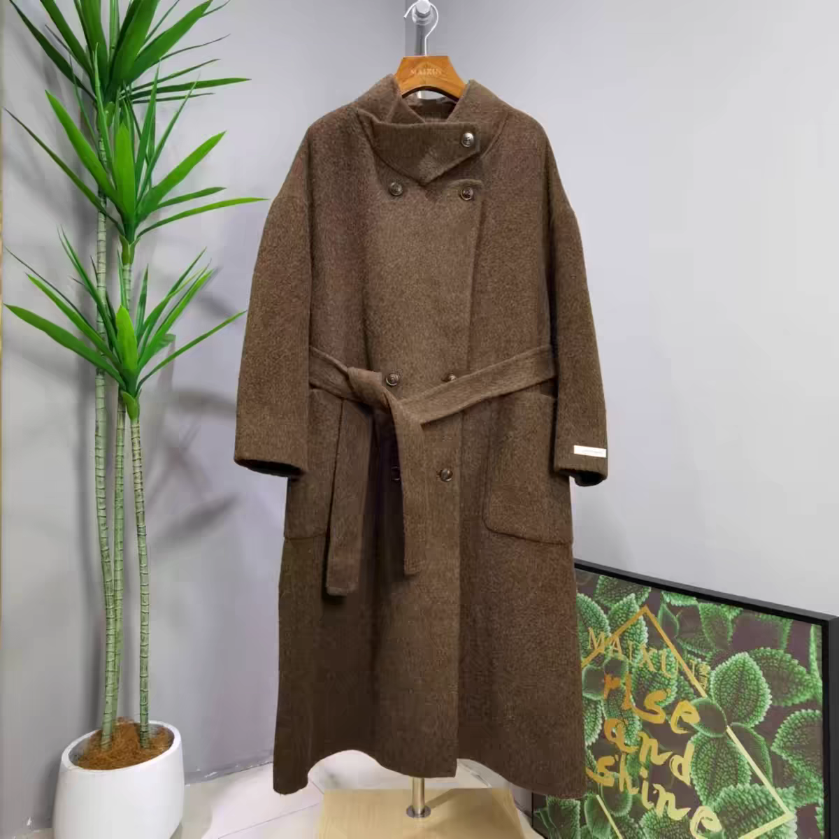 麦寻女装2024冬款DYLYQ019围巾款双面羊绒大衣长款气质外套圆领