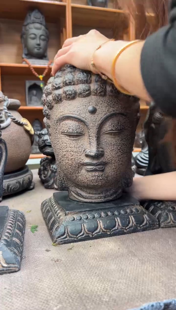 陶土大佛首+莲花底座