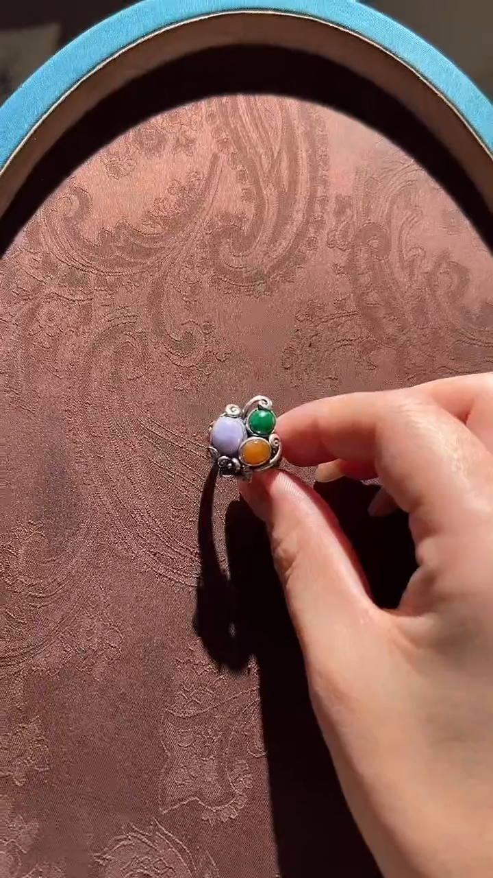 【闪购商品】翡翠戒指银S925镶嵌红翡绿翠08号