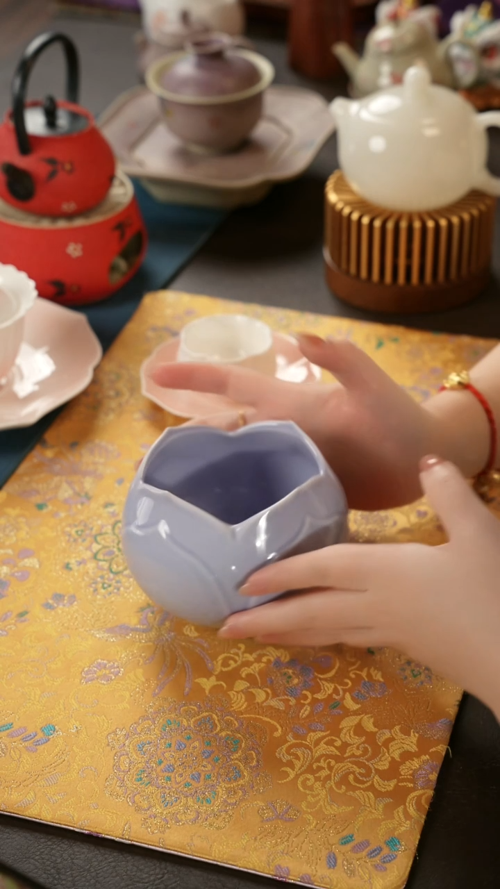 陶瓷茶具紫色三生莲建水