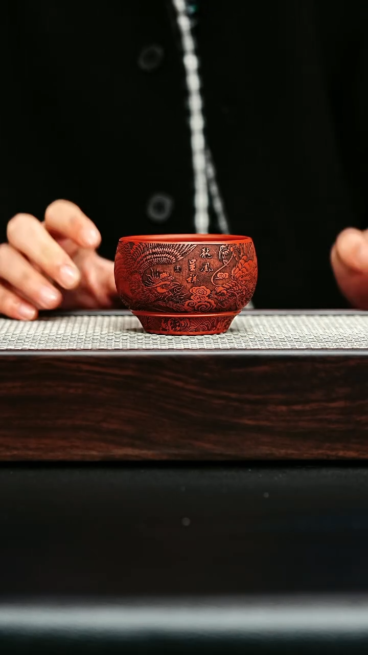 茶杯紫砂宜兴紫砂 主人杯龙凤呈祥 大红袍h475