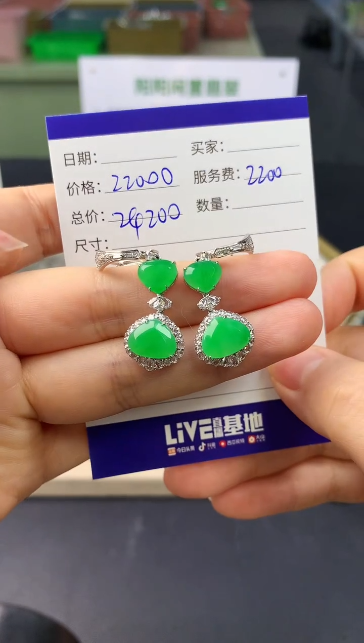 【闪购商品】翡翠颈饰18K金镶嵌翡翠耳饰|22000+2200不退不换