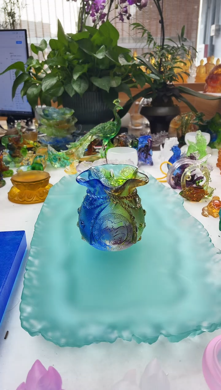 手工艺品琉璃彩色钱袋子笔筒