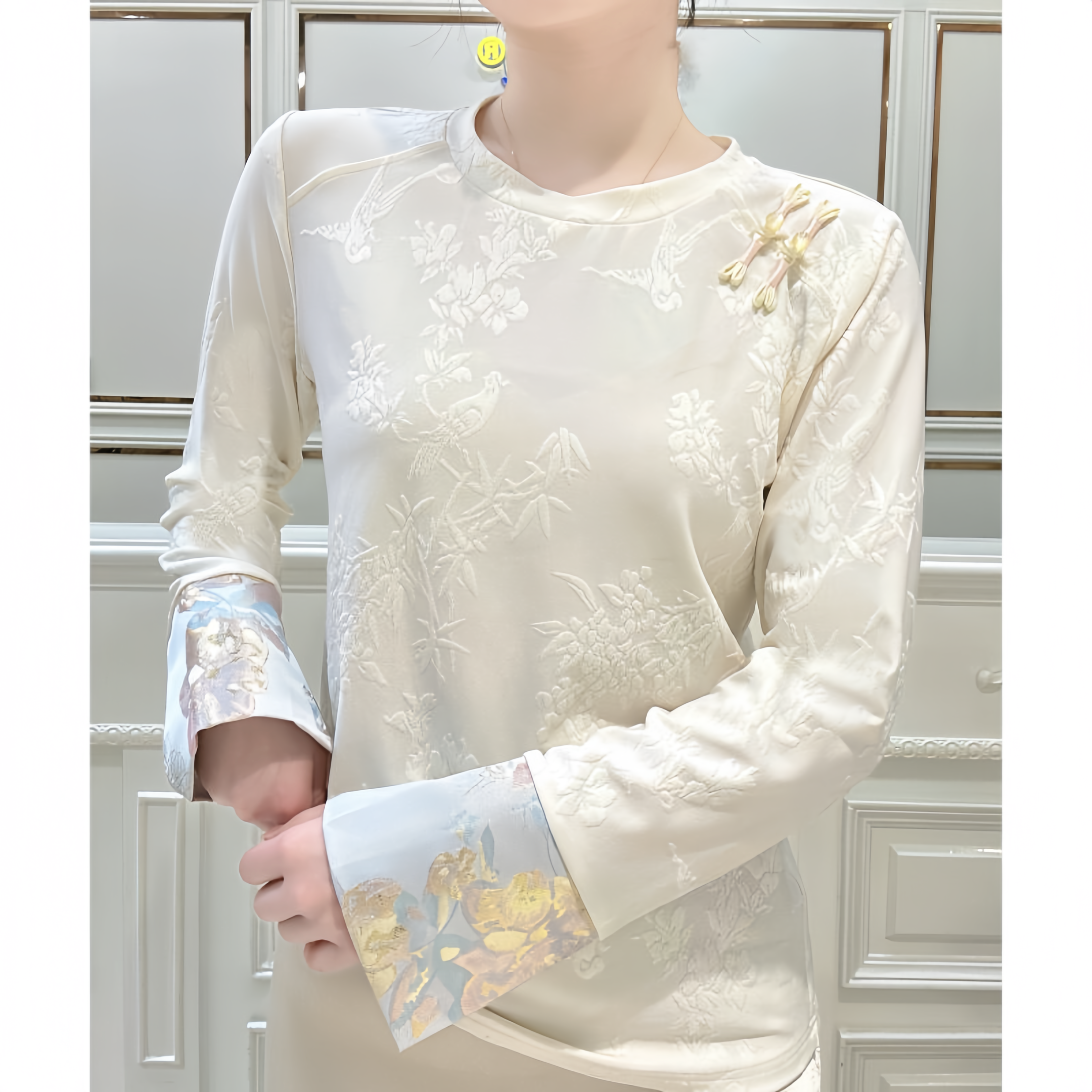 【青黛】新款T恤打底衫四季百搭圆领气质长袖中国风时尚